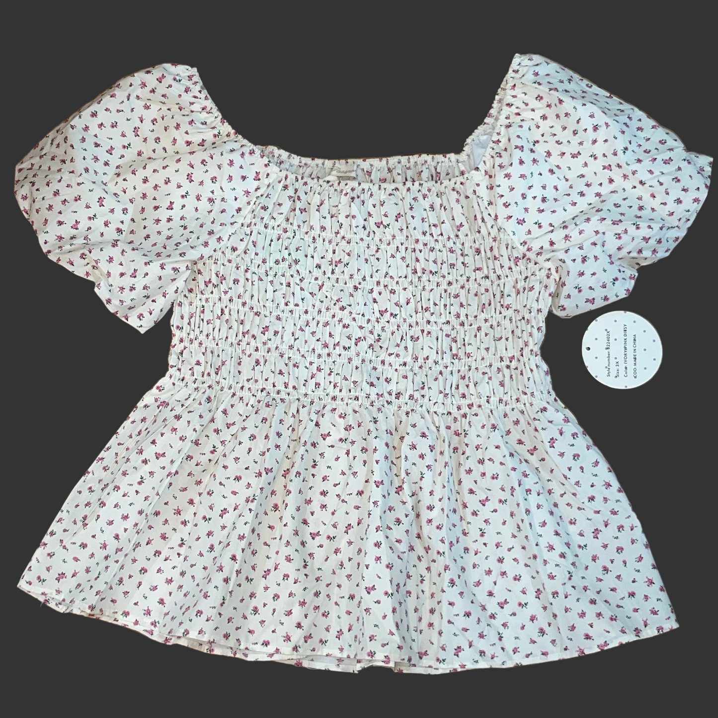 Women's  Puff Short Sleeve Floral Blouse for Women's Sweetheart Neck Shirred Ruffle Peplum Top
