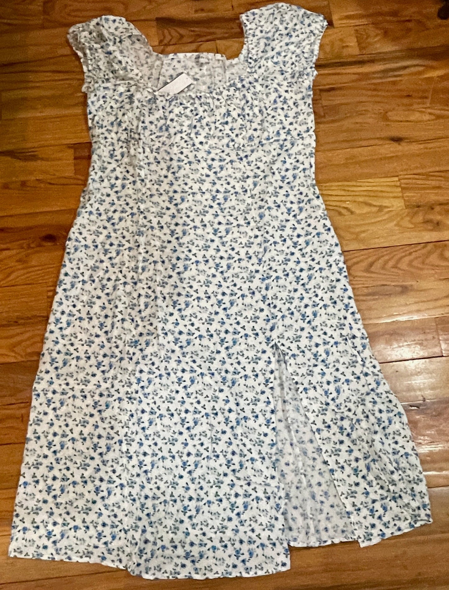 Women's PLUS Puff Sleeve Slit front Printed  smocked maxi dress