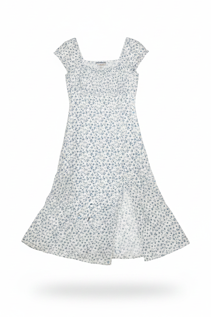 Women's PLUS Puff Sleeve Slit front Printed  smocked maxi dress