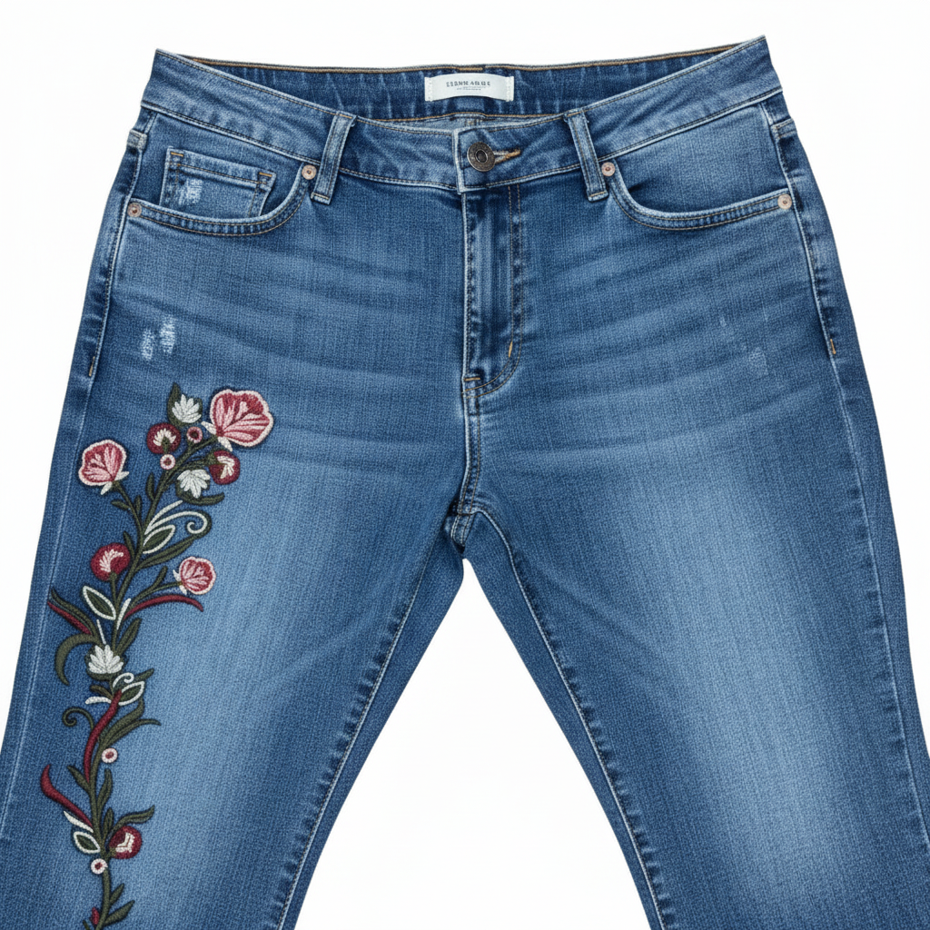 Women's PLUS SIZE Cropped Capri Floral  Embroidered Jean