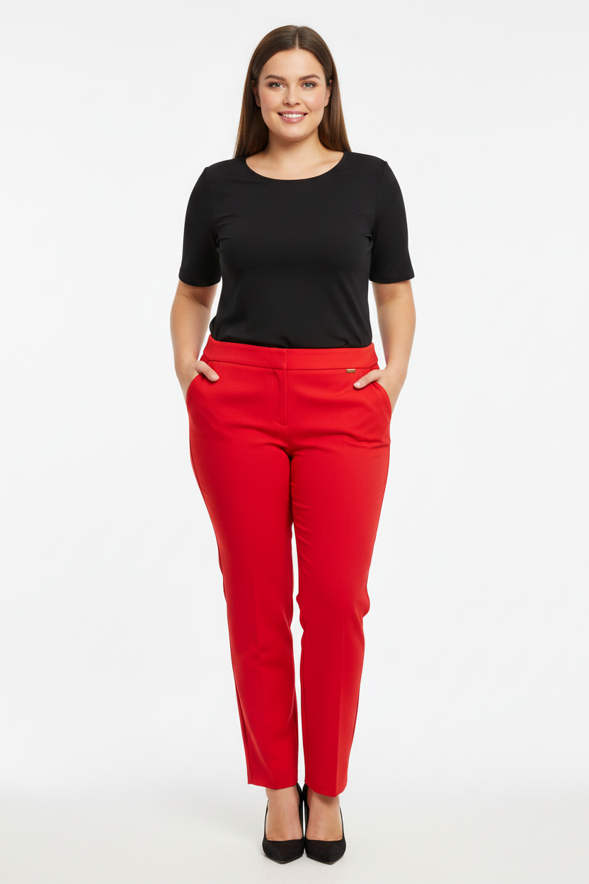 WOMEN's PLUS REG Size Mid-Rise Pull-On Straight-Leg Pants Red