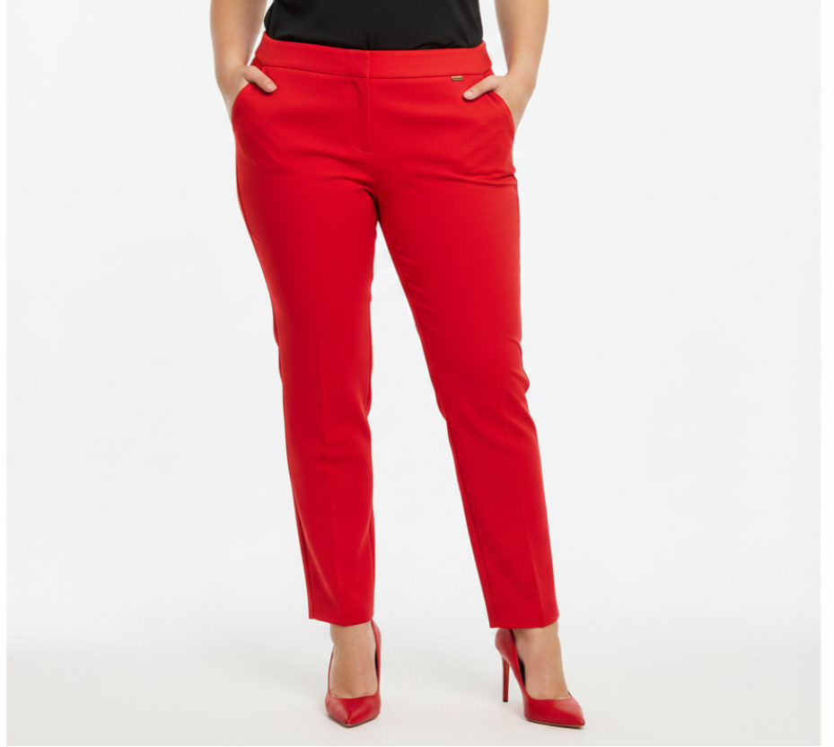 WOMEN's PLUS REG Size Mid-Rise Pull-On Straight-Leg Pants Red
