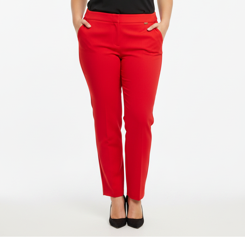 WOMEN's PLUS REG Size Mid-Rise Pull-On Straight-Leg Pants Red
