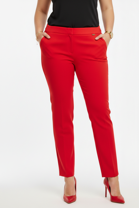 WOMEN's PLUS REG Size Mid-Rise Pull-On Straight-Leg Pants Red