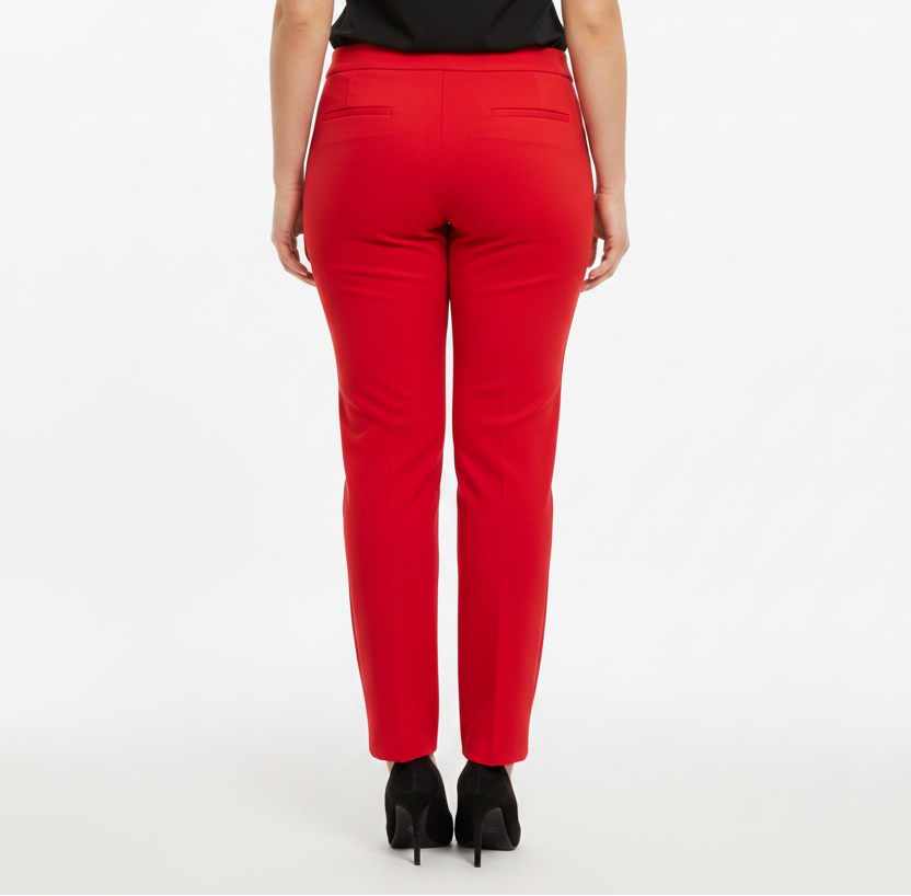 WOMEN's PLUS REG Size Mid-Rise Pull-On Straight-Leg Pants Red