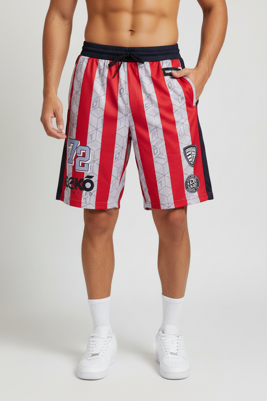 Men's Ecko Unltd.  Striped Mesh Shorts Red White Black Rhino Graphic