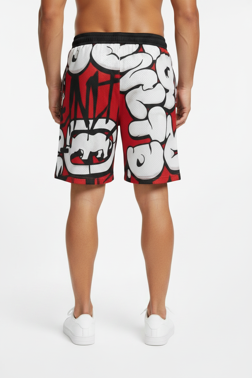 Men's Ecko Unltd.  Mesh Shorts Red White Black Rhino Graphic
