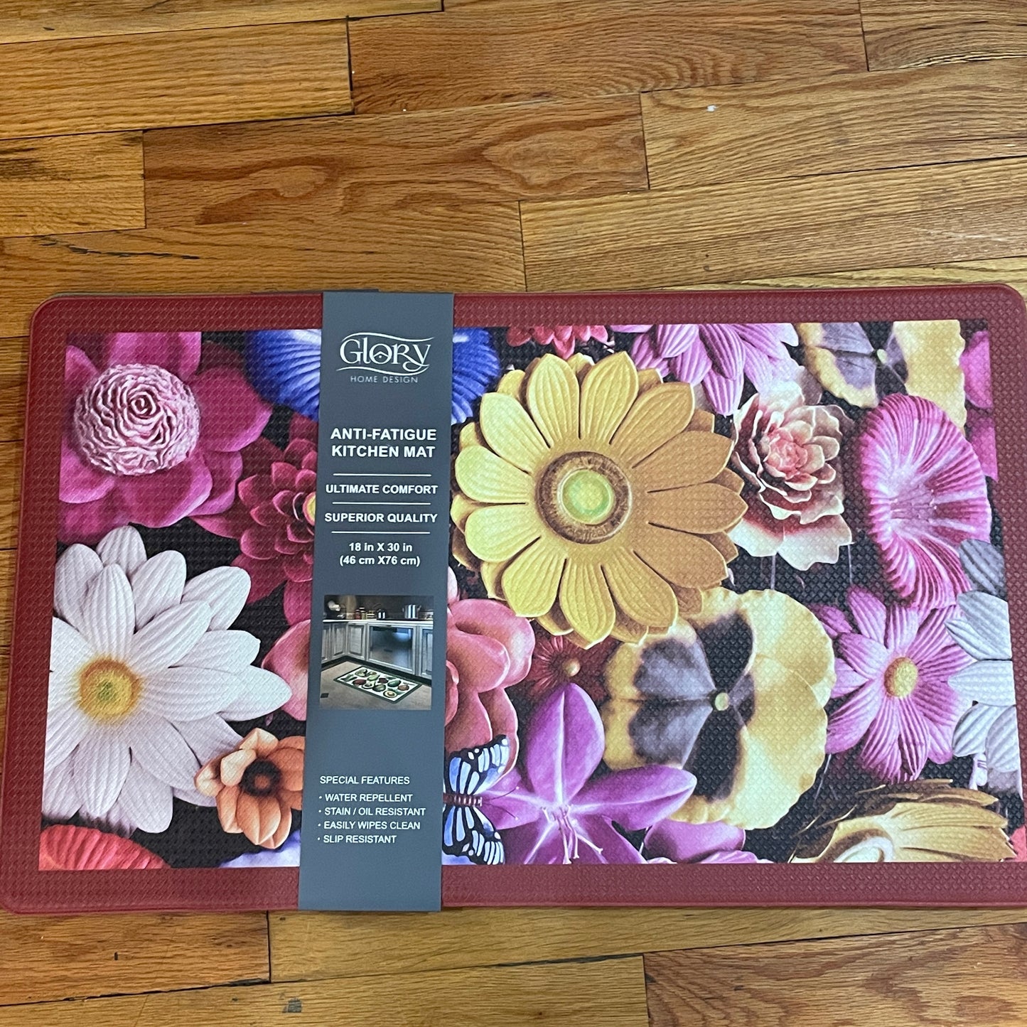 Kitchen Rug Mat  Oil & Slip Resistant/ Water Repellent FLOWERS pink purple