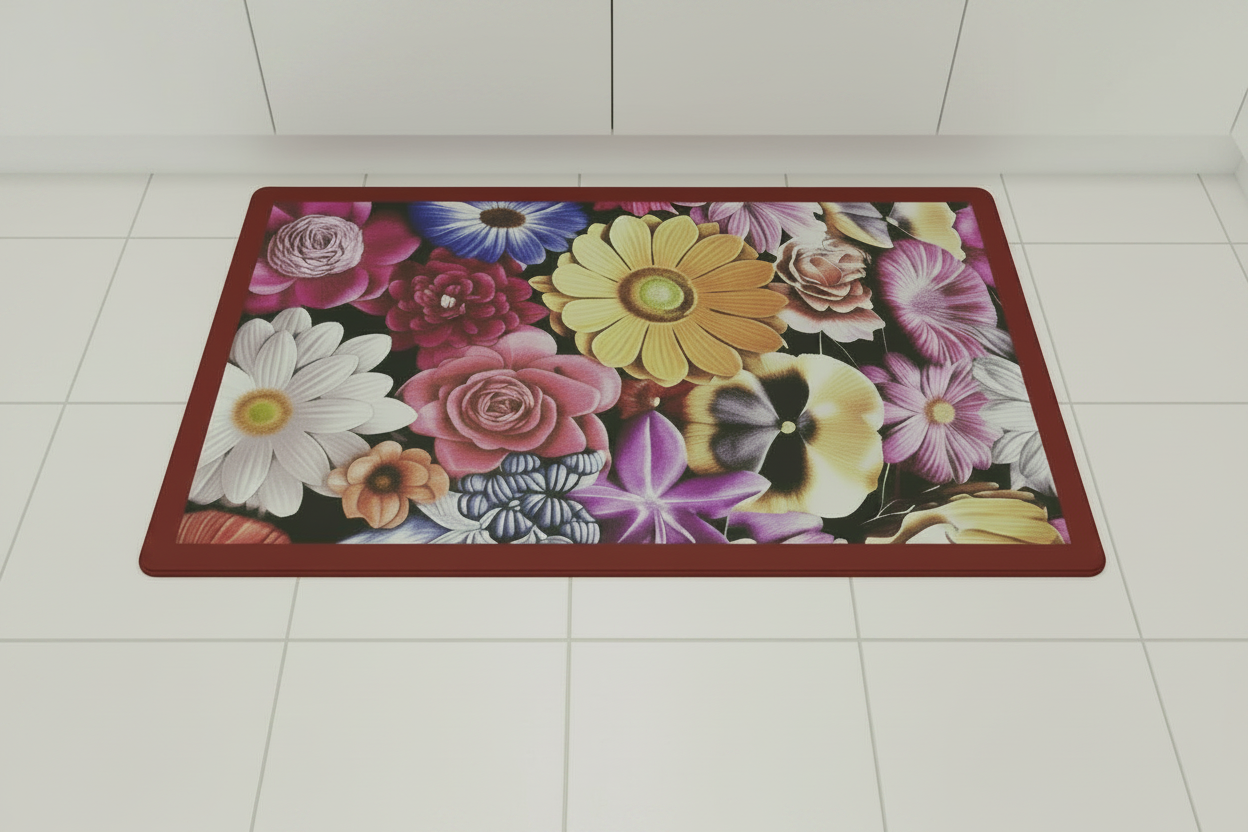 Kitchen Rug Mat  Oil & Slip Resistant/ Water Repellent FLOWERS pink purple