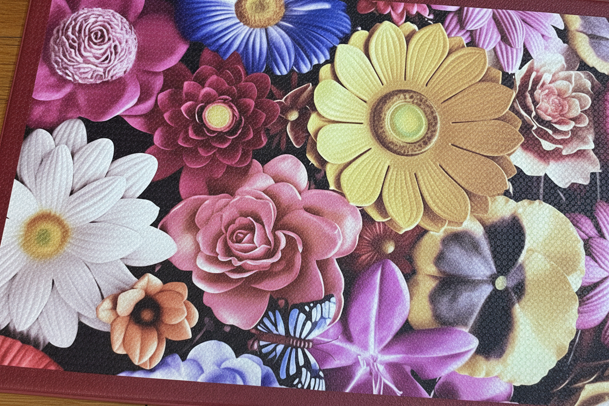 Kitchen Rug Mat  Oil & Slip Resistant/ Water Repellent FLOWERS pink purple
