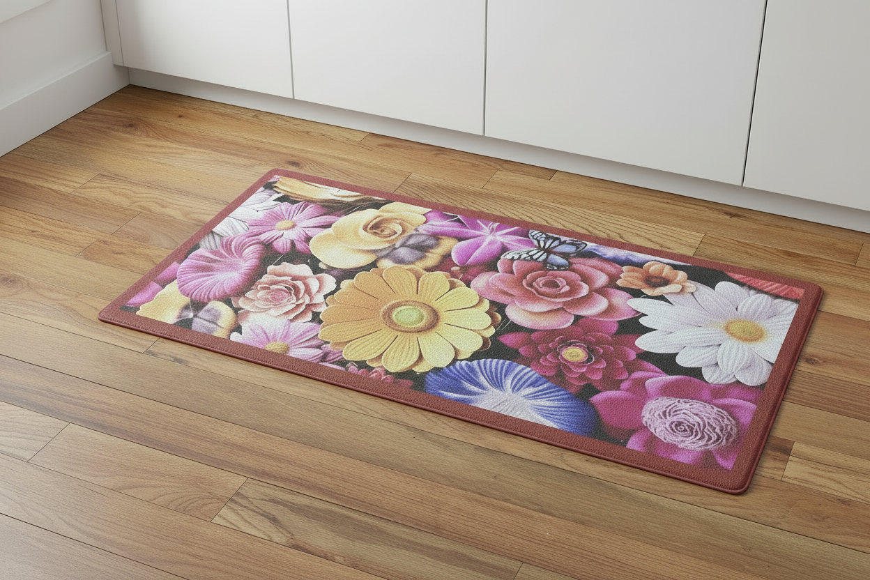 Kitchen Rug Mat  Oil & Slip Resistant/ Water Repellent FLOWERS pink purple