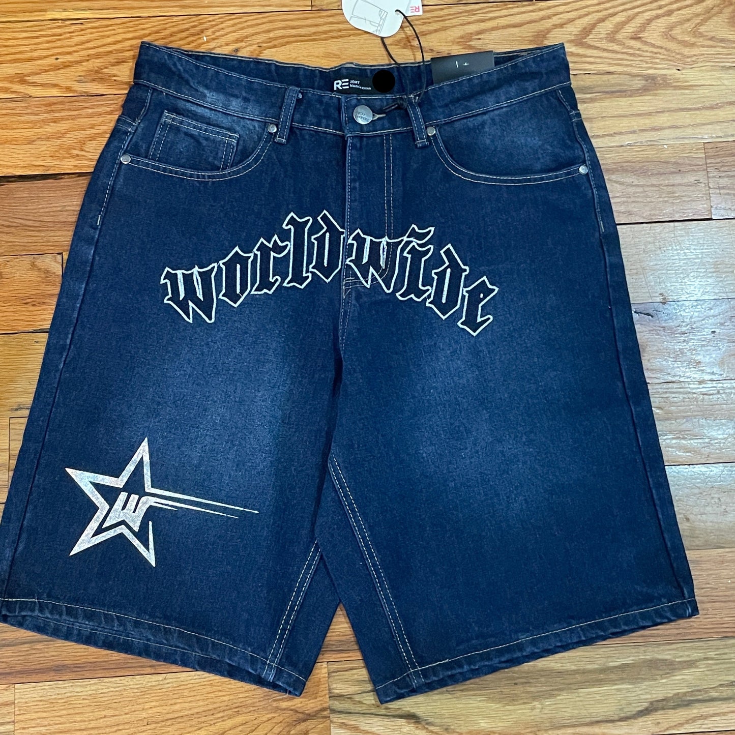 Men's Regular-Fit Denim Shorts Dark Rinse 31 Embroidered Jean