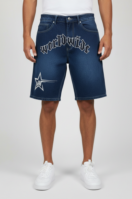 Men's Regular-Fit Denim Shorts Dark Rinse 31 Embroidered Jean