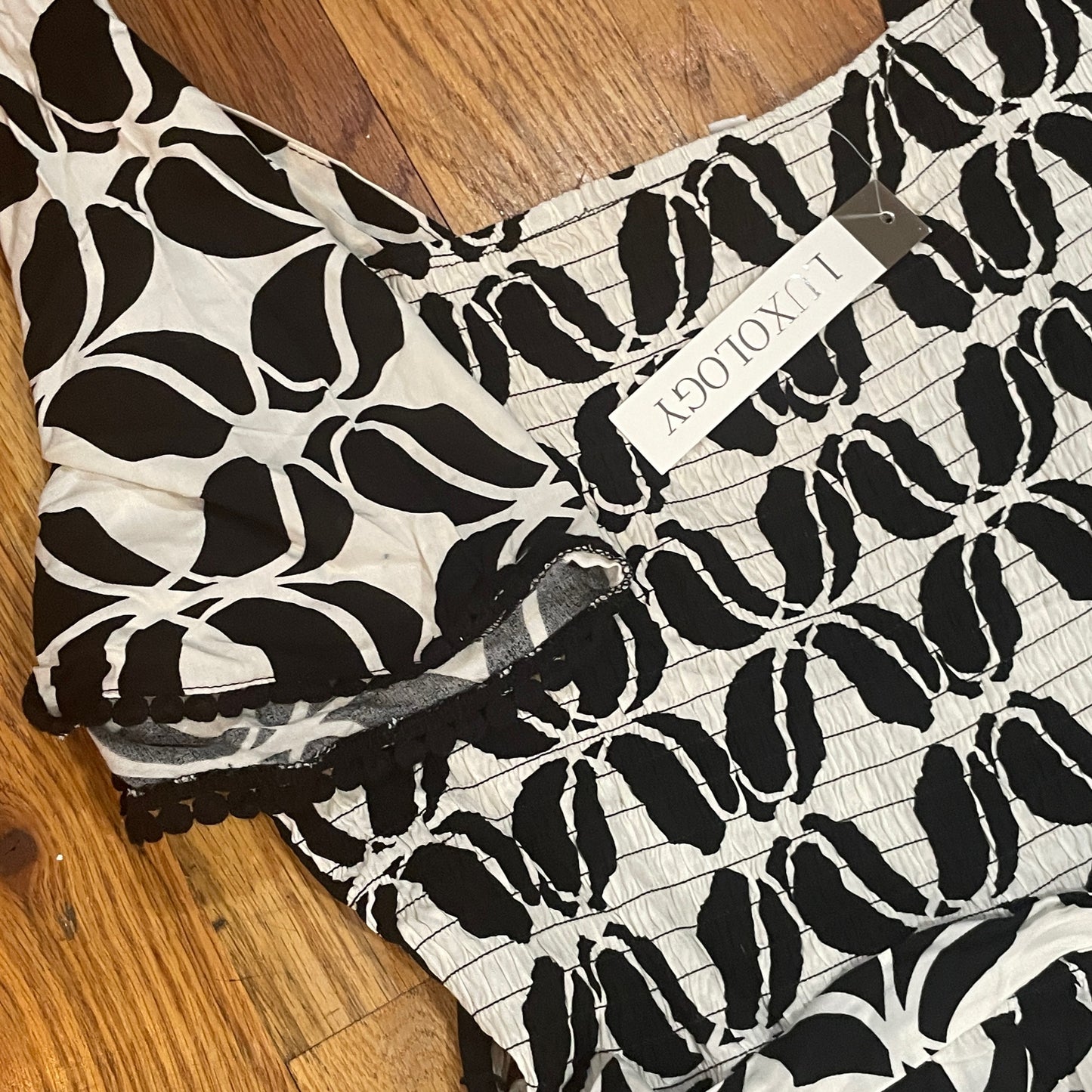 Women's PLUS Smoked Puff Sleeve Printed  Geometric Jumpsuit
