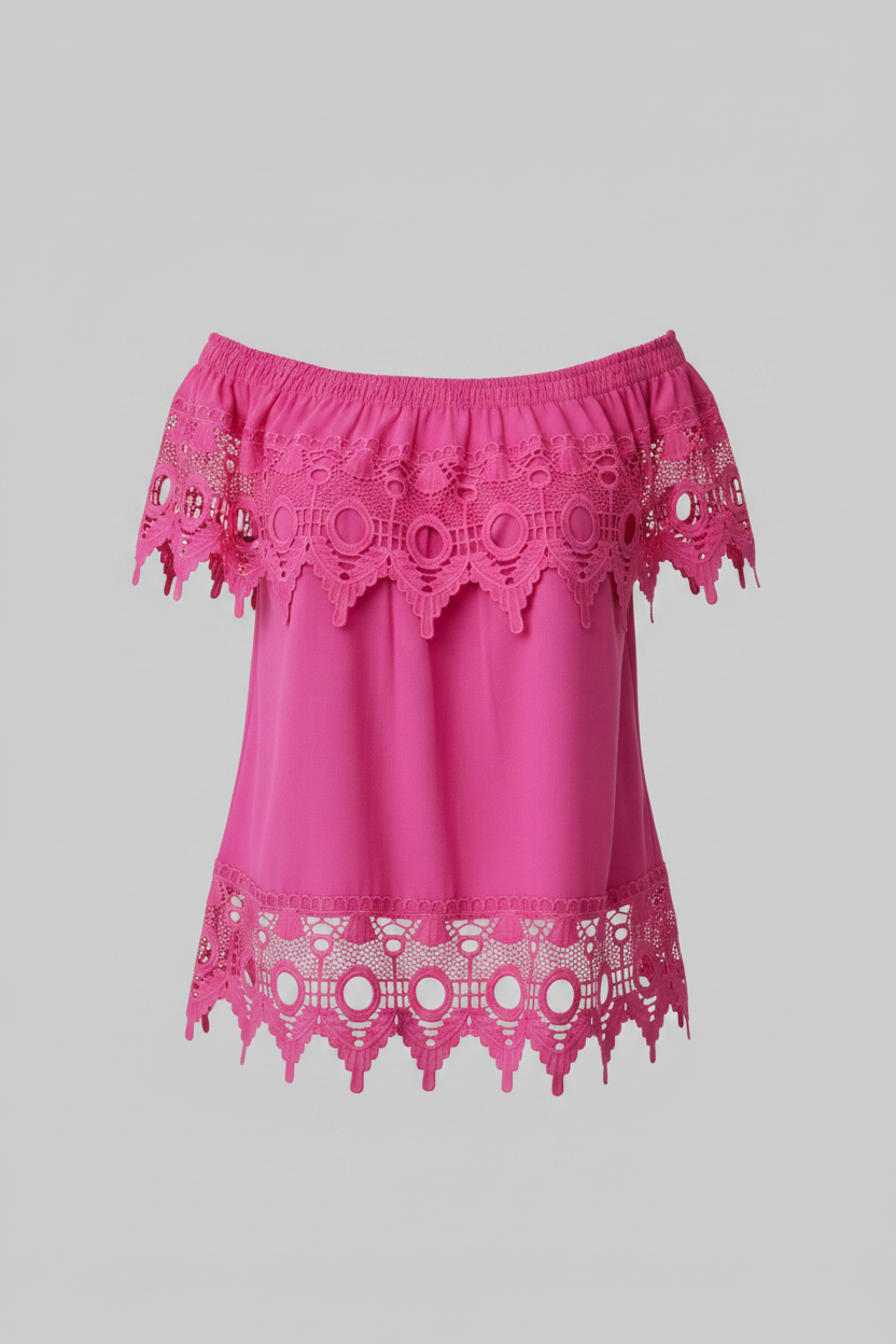 PLUS Size Women's Off shoulder embroidered Blouse Pink