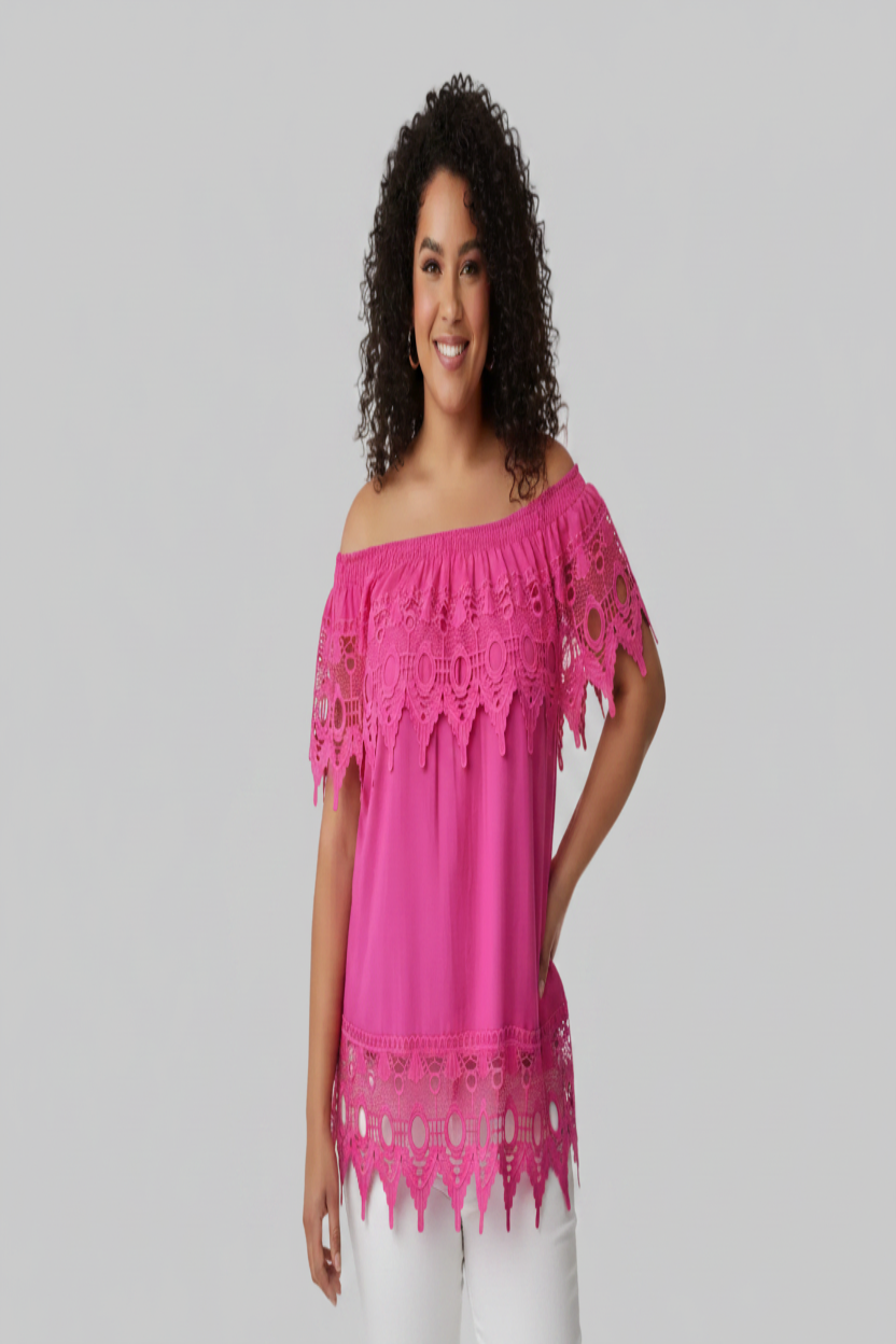 PLUS Size Women's Off shoulder embroidered Blouse Pink