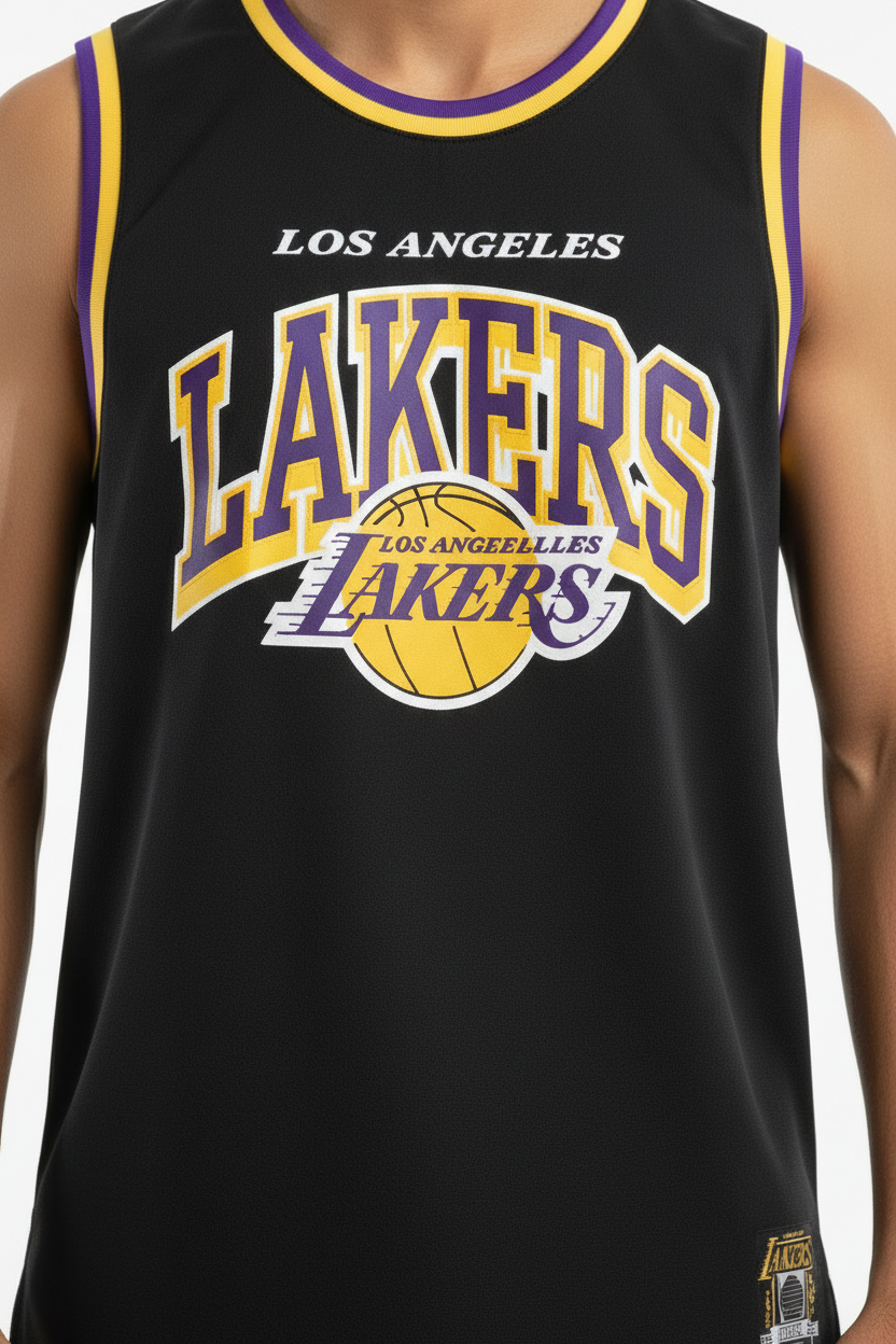 Men's NBA Official  LA Lakers Basketball Mosaic Tank Vest Jersey Black