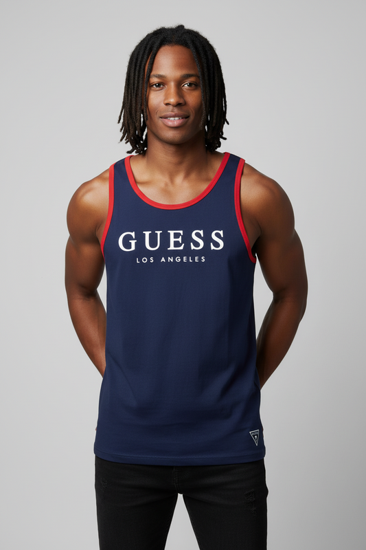 Men's GUESS Kirk Ringer  Embroidered Logo Tank Top NAVY BLUE