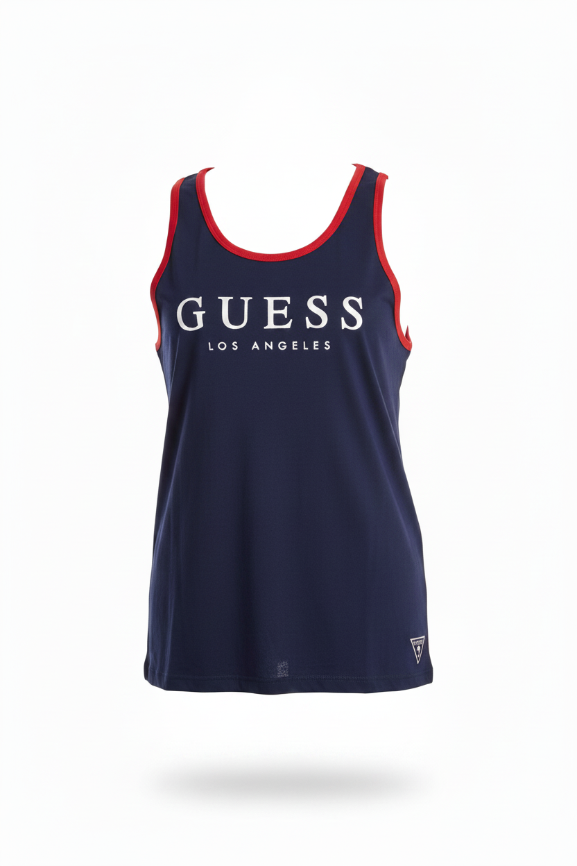 Men's GUESS Kirk Ringer  Embroidered Logo Tank Top NAVY BLUE