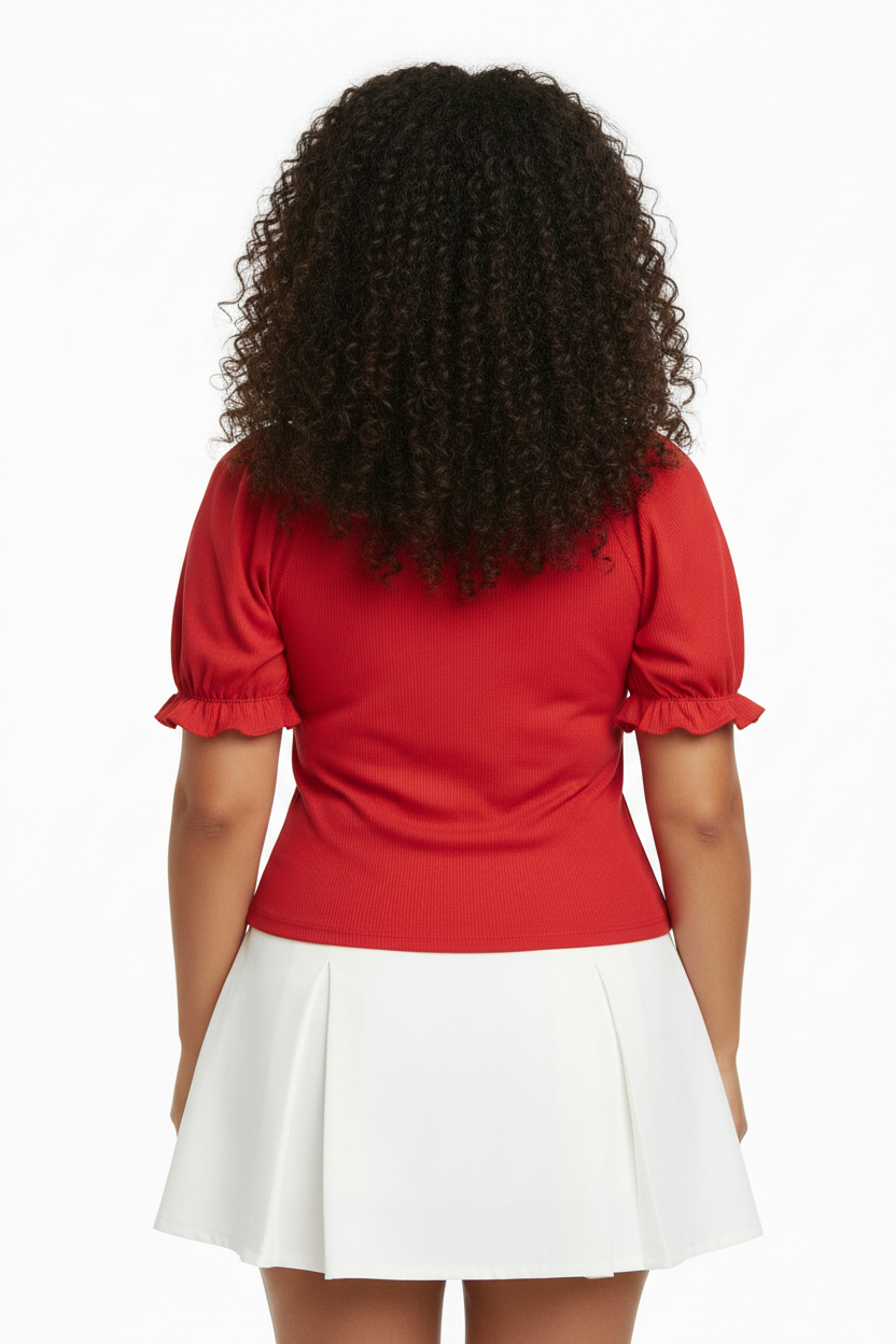 Women's PLUS SIZE Ribbon Ruffle Sleeve Blouse Shirt Red