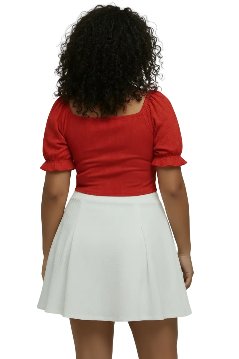 Women's PLUS SIZE Ribbon Ruffle Sleeve Blouse Shirt Red