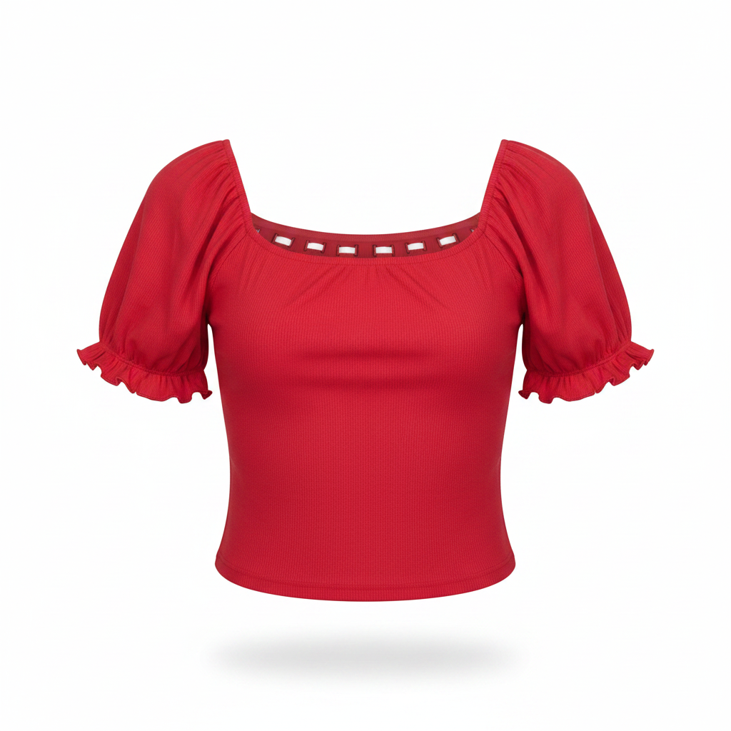 Women's PLUS SIZE Ribbon Ruffle Sleeve Blouse Shirt Red