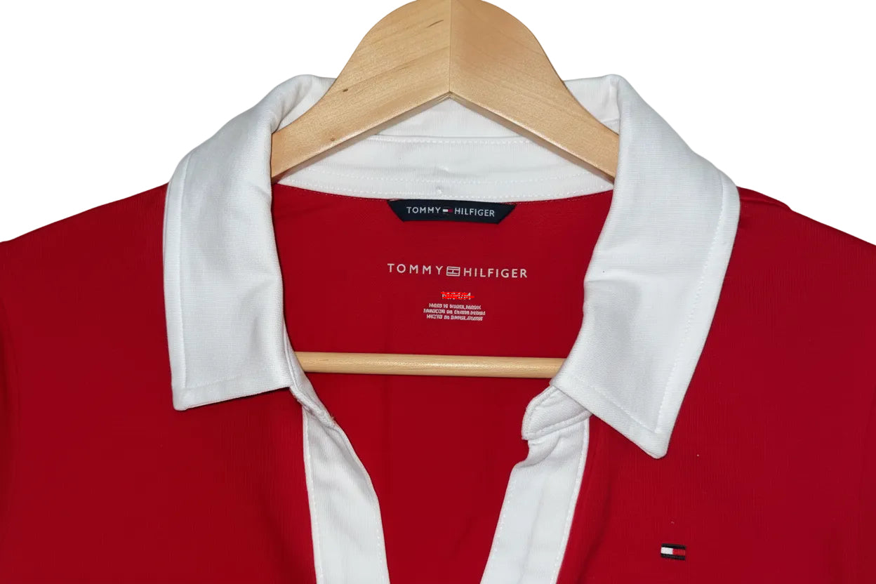 Women's Tommy Hilfiger Neck Chest Tag Logo short Polo Sleeve Shirt Dress