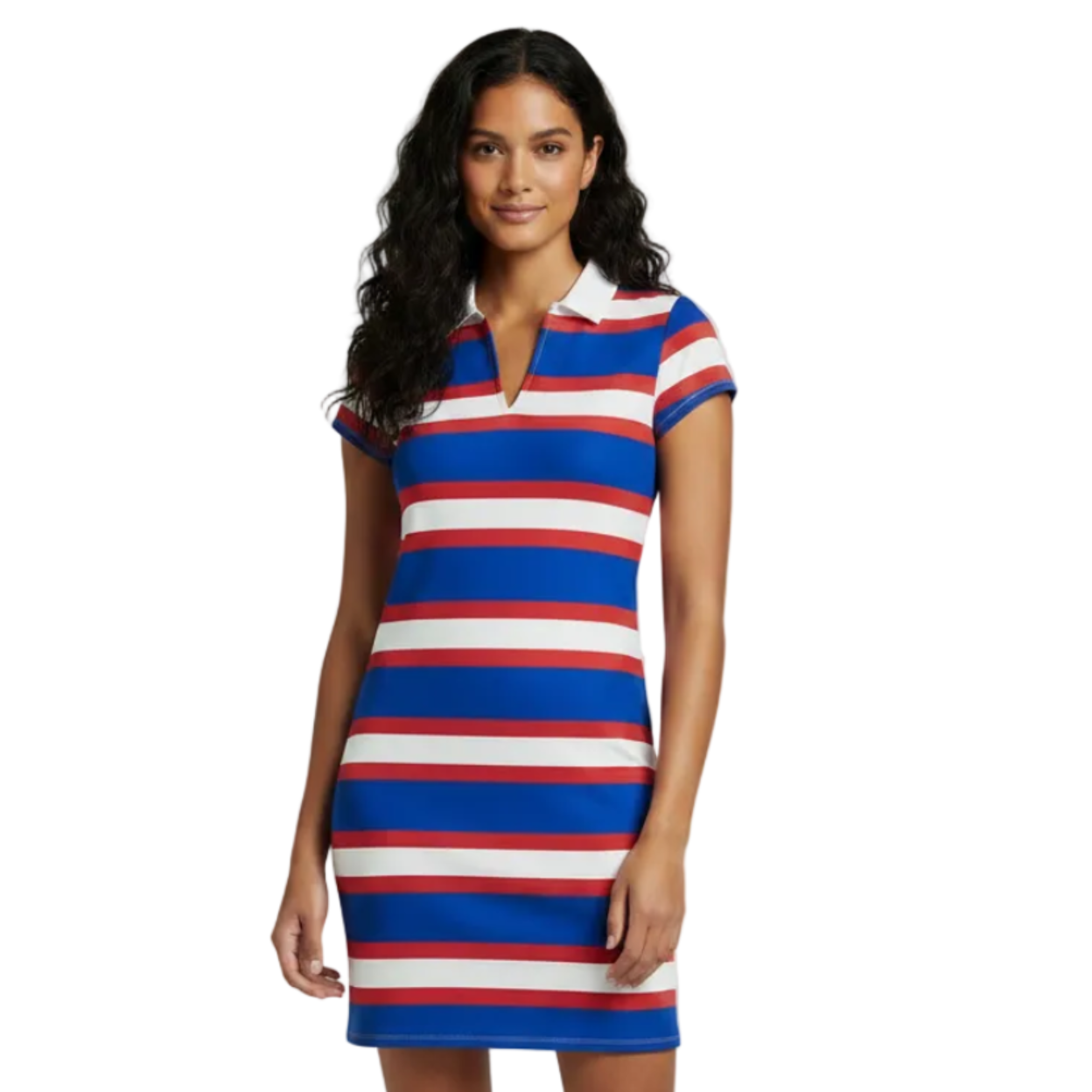 Women's Multi Stripe Polo Mini Short Sleeve Shirt Dress