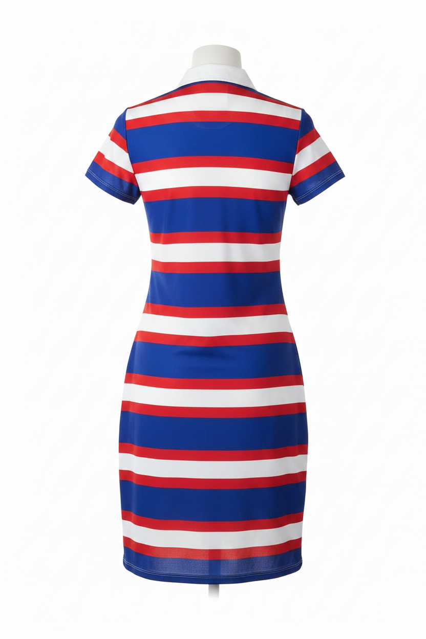 Women's Multi Stripe Polo Mini Short Sleeve Shirt Dress