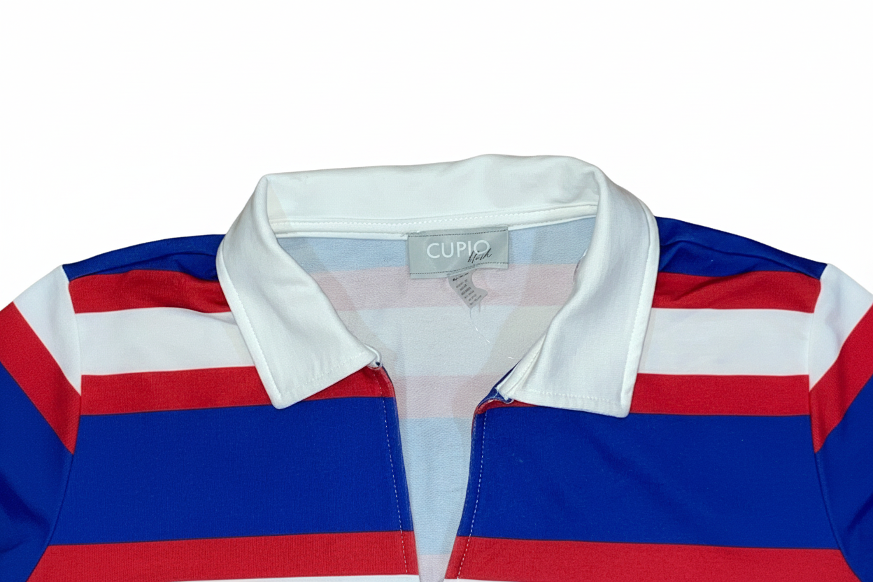 Women's Multi Stripe Polo Mini Short Sleeve Shirt Dress