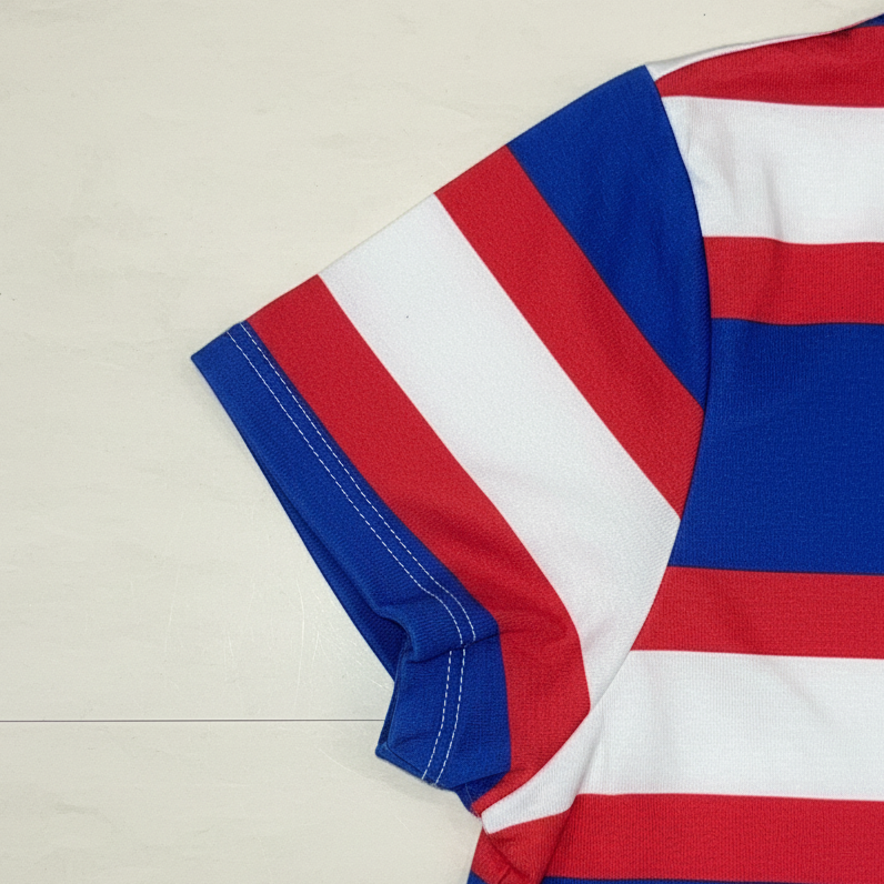 Women's Multi Stripe Polo Mini Short Sleeve Shirt Dress