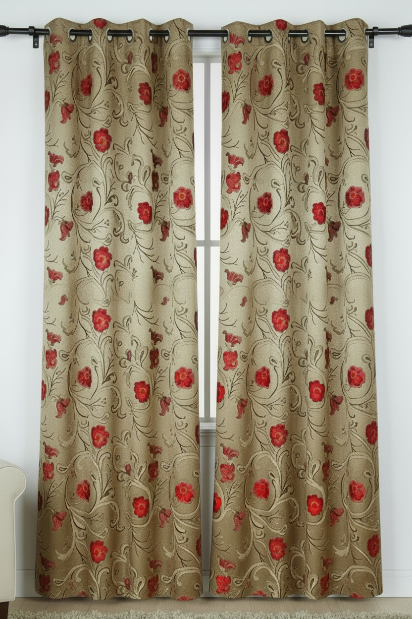 NEW ELAINE TAN RED FLOWER  Jacquard patterned curtain drapes