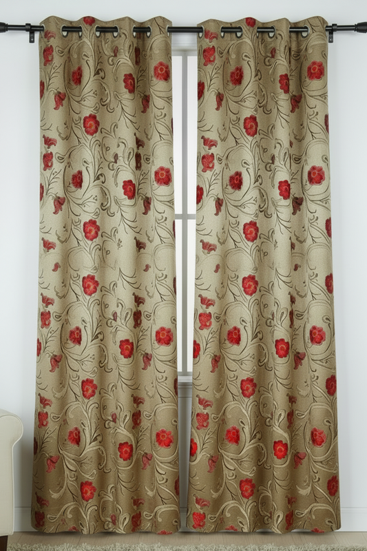 NEW ELAINE TAN RED FLOWER  Jacquard patterned curtain drapes