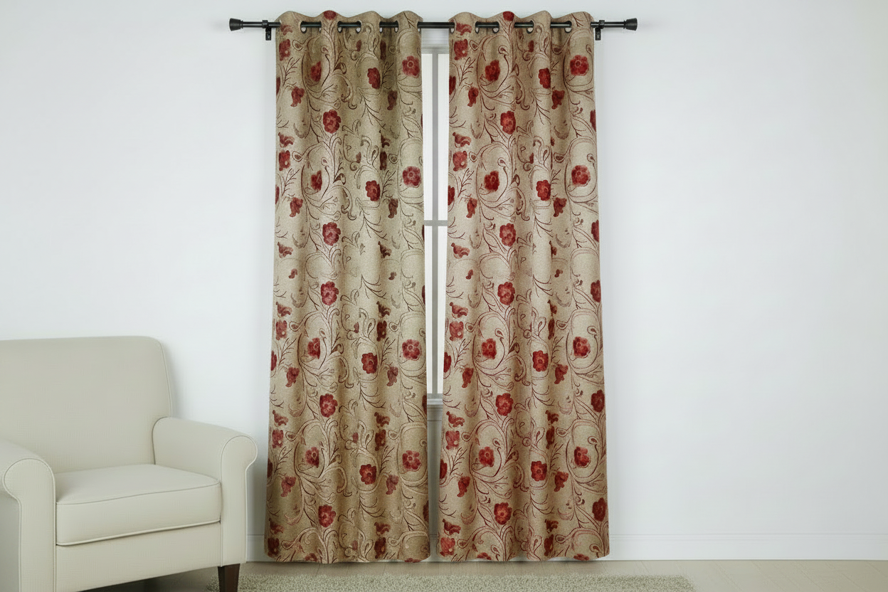 NEW ELAINE TAN RED FLOWER  Jacquard patterned curtain drapes