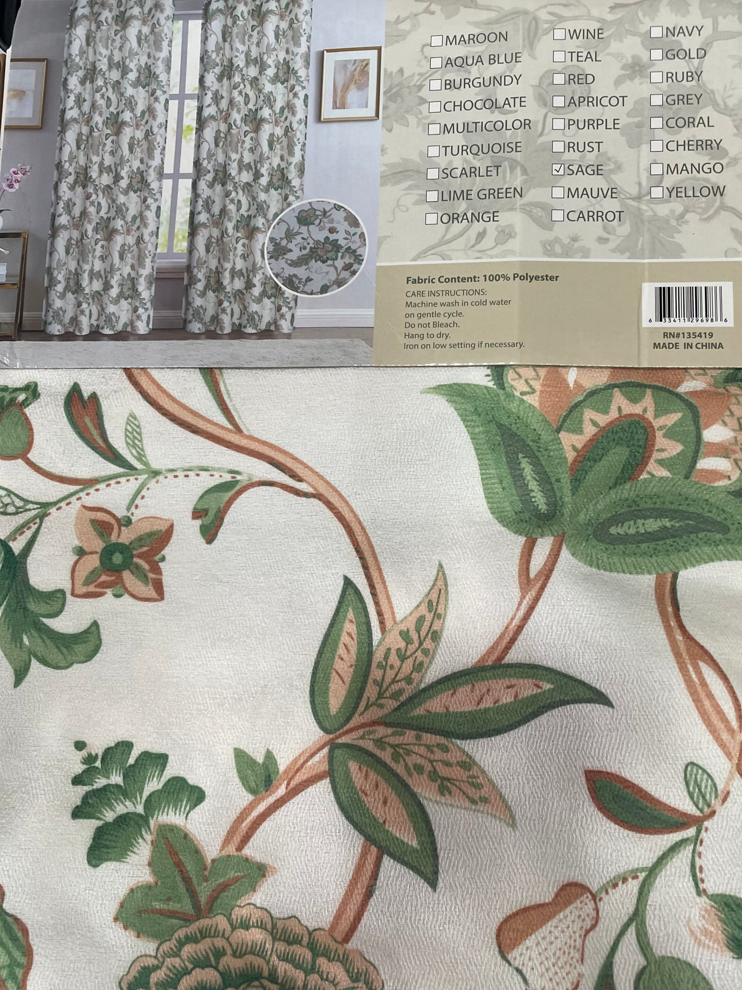 NEW HEATHER SAGE   Jacquard patterned curtain drapes