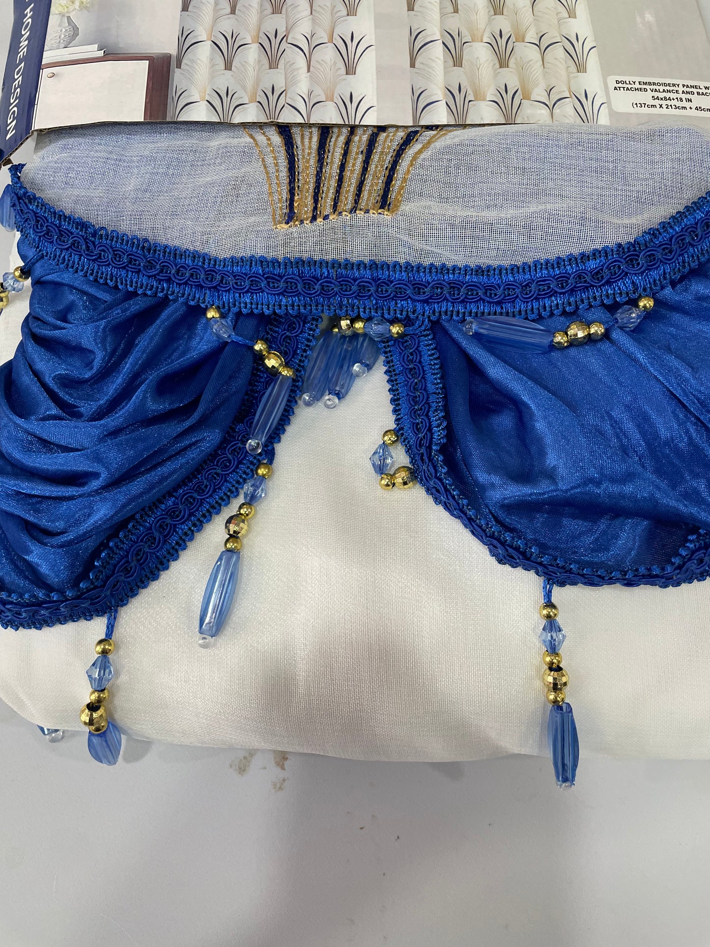 HAYDEN Blue  beaded Curtain with Beaded Valance