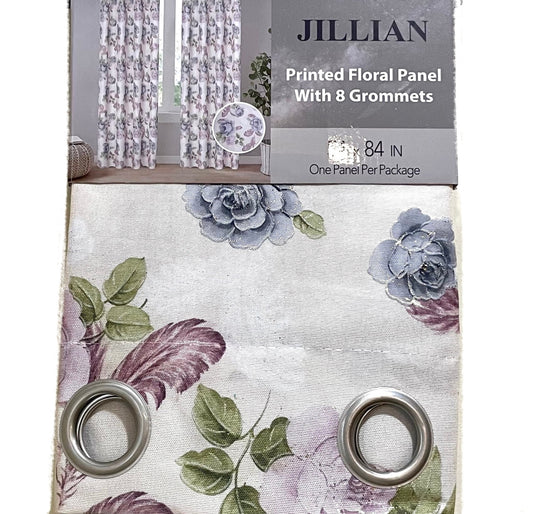 JILLIAN  Printed Floral flowers Pattern Panel Curtain  with 8 grommets Purple Beige