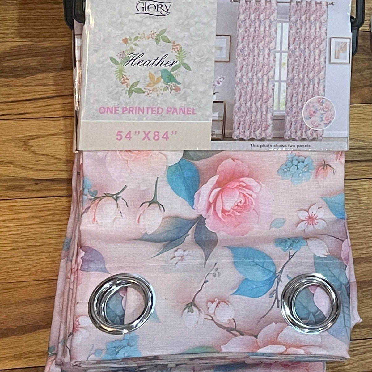 HEATHER BOTANICAL FLOWER PINK  Printed Grommet Panel Curtain