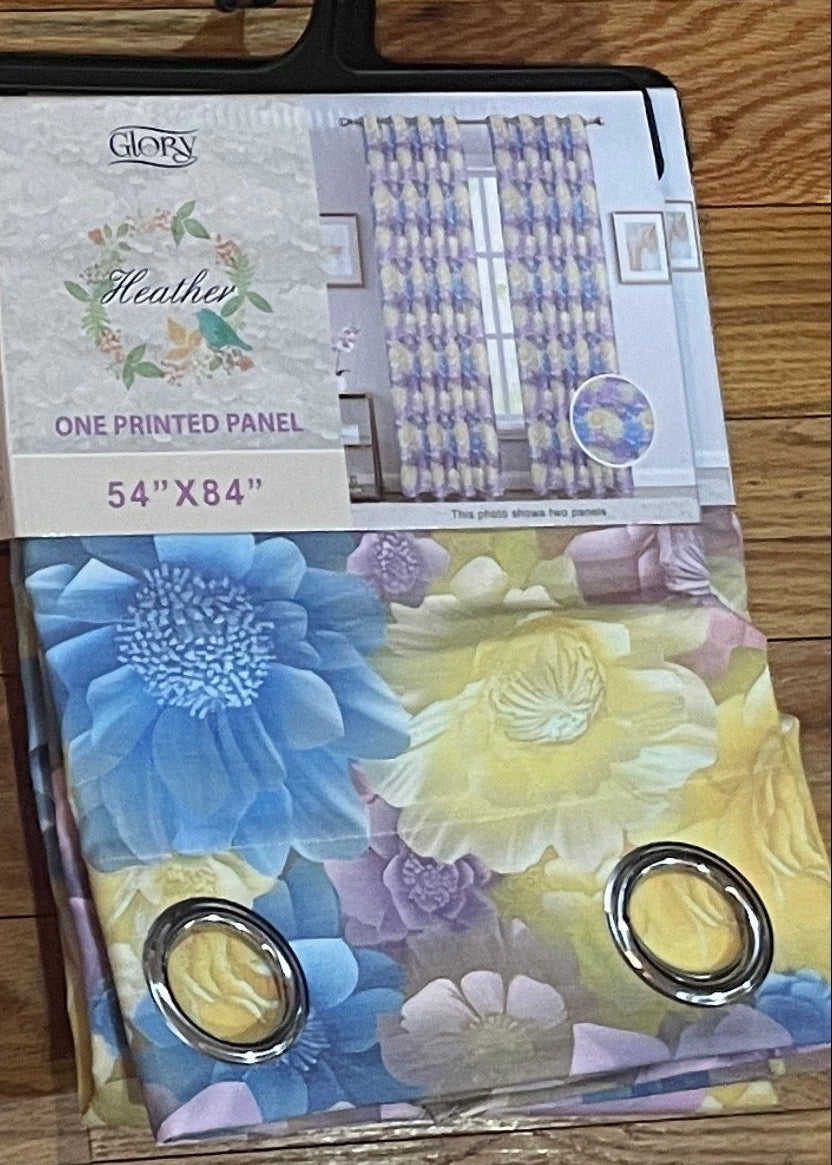 HEATHER FLOWER PURPLE BLUE YELLOW PURPLE  Printed Grommet Panel