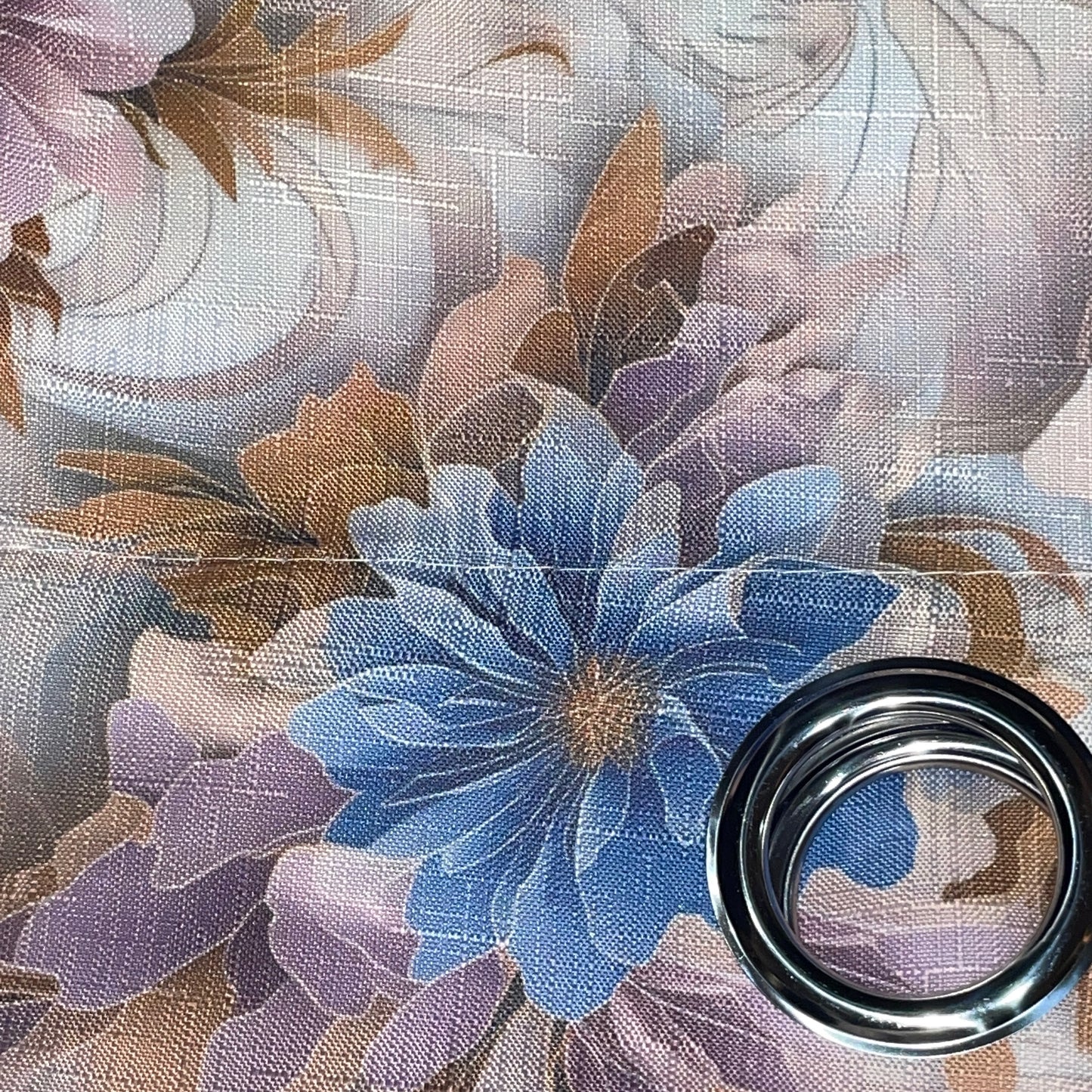 HEATHER BOTANICAL FLOWER PURPLE - BLUE Printed Grommet Panel Curtain