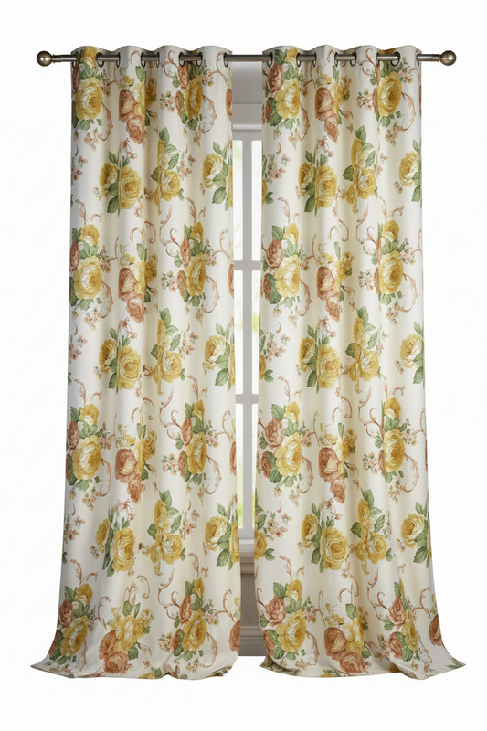 HEATHER BEIGE  Printed Floral Pattern Panel Curtain  with 8 grommets Beige