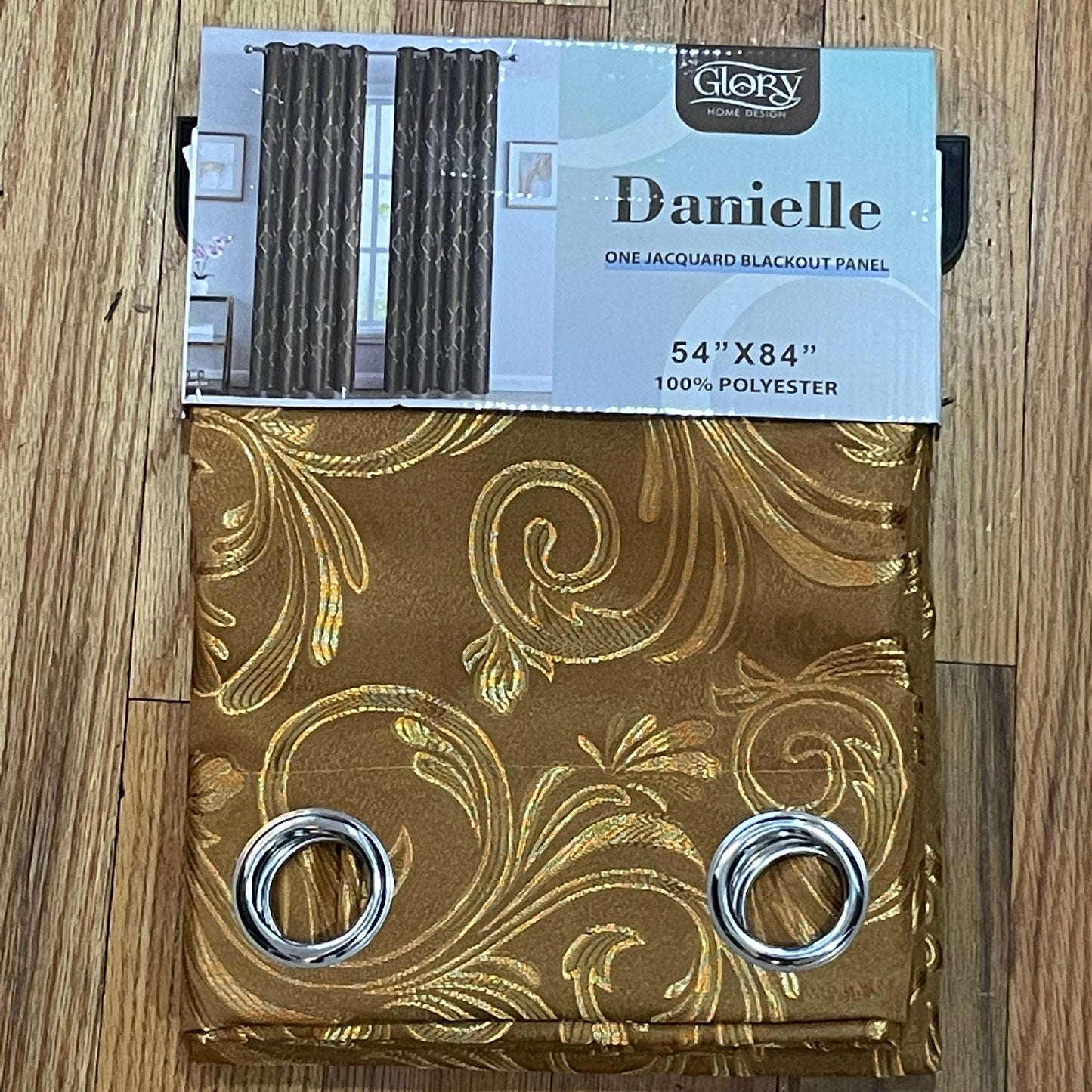 DANIELLE GOLD BRONZE SCROLL Metallic Jacquard  Print Grommet Panel Curtain