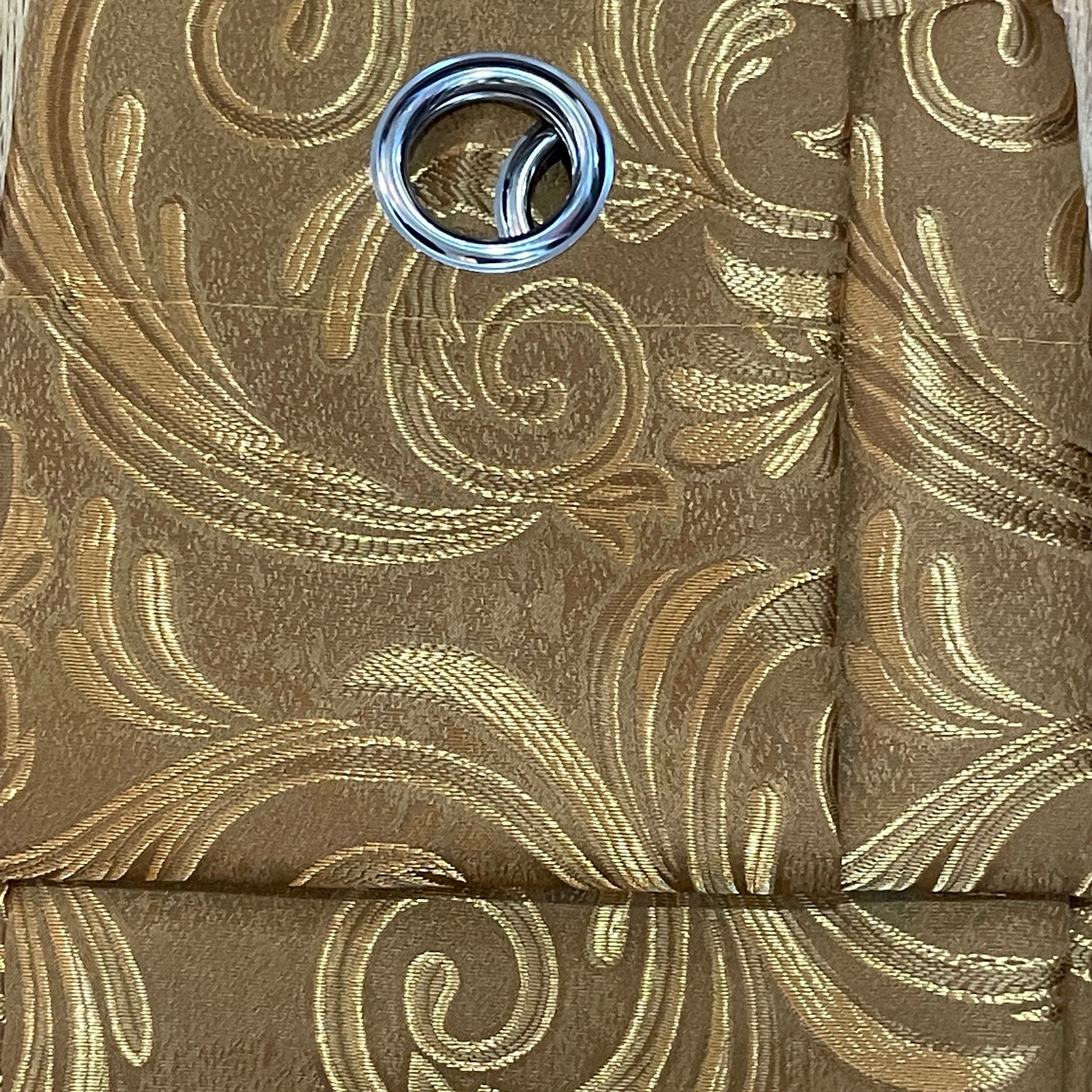 DANIELLE GOLD BRONZE SCROLL Metallic Jacquard  Print Grommet Panel Curtain