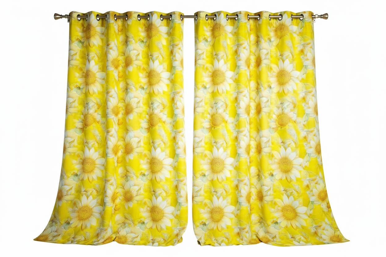 HEATHER SUNFLOWER YELLOW Printed Grommet Panel Curtain