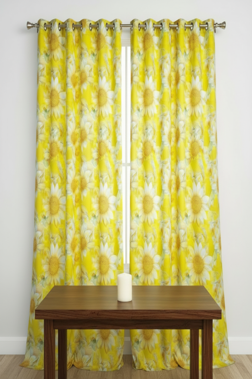 HEATHER SUNFLOWER YELLOW Printed Grommet Panel Curtain