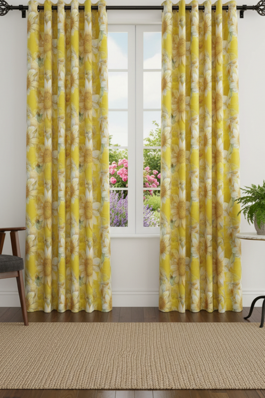 HEATHER SUNFLOWER YELLOW Printed Grommet Panel Curtain