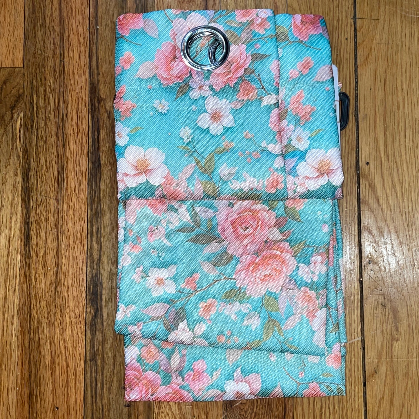 HEATHER TEAL TURQUOISE FLOWER Thick Black Out  Printed Grommet Panel Curtain