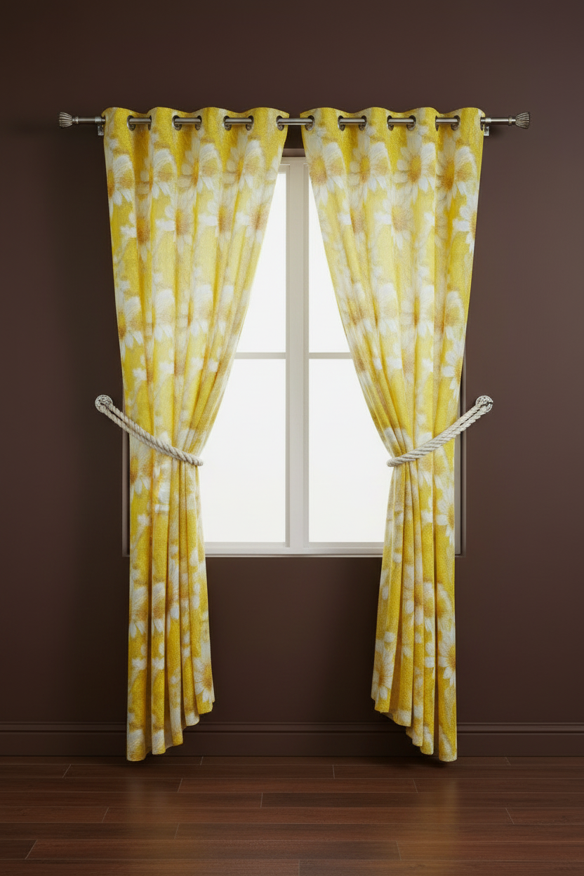HEATHER SUNFLOWER YELLOW thick Black Out  Printed Grommet Panel Curtain