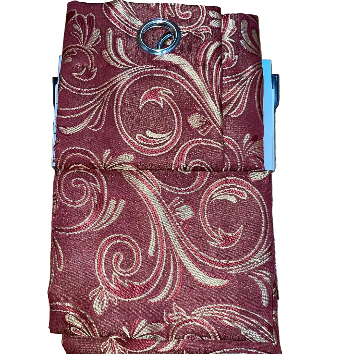DANIELLE BURGUNDY PAISLEY MetallicJacquard Print Grommet Panel Curtain