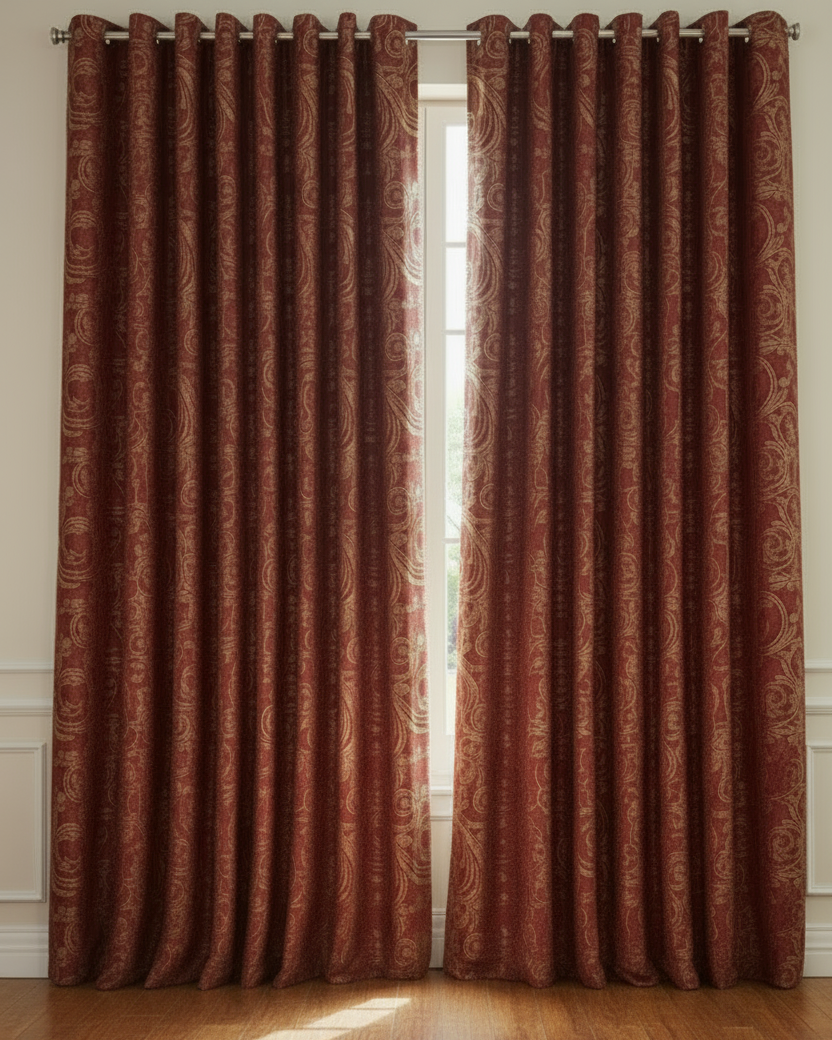 DANIELLE BURGUNDY PAISLEY MetallicJacquard Print Grommet Panel Curtain